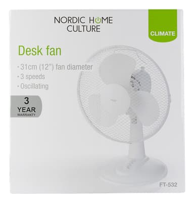 NORDIC HOME CULTURE Skrivebordsventilator, 310mm, tre hastigheder 40w
