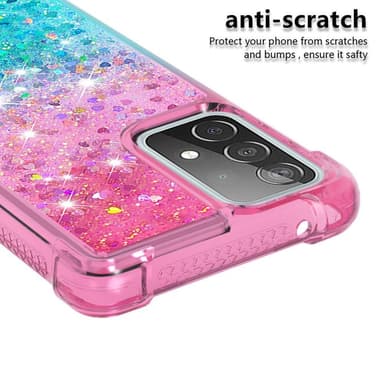 SKALO Samsung A52/A52s Kvicksand Glitter Hjerter TPU Cover - Pink-Turkis