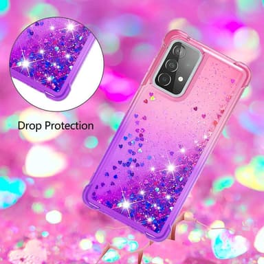 SKALO Samsung A52/A52s Kvicksand Glitter Hjerter TPU Cover - Pink-Lilla