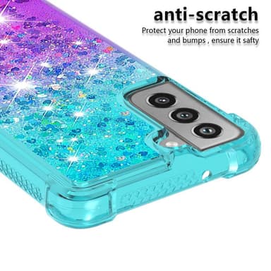 SKALO Samsung S21 FE Kvicksand Glitter Hjerter TPU Cover - Turkis-Lilla