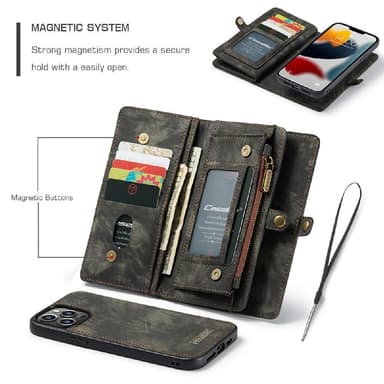 CASEME iPhone 13 Pro Max 2-i-1 tegnebog telefonskal - sort