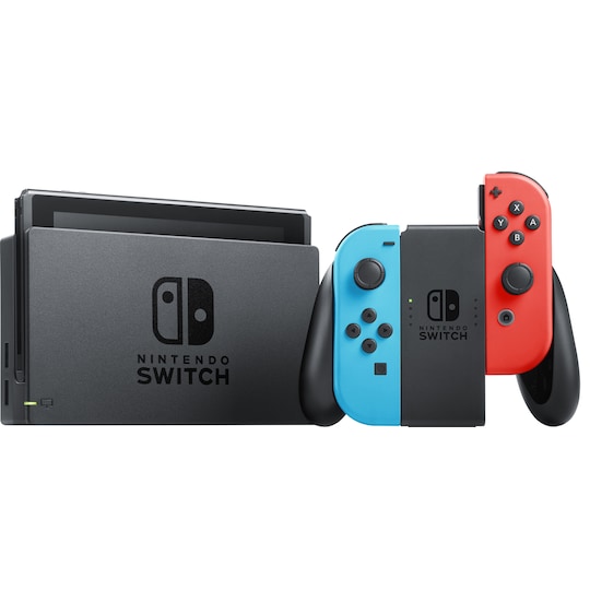 periode bredde Fest Nintendo Switch spillekonsol 2022 med neon Joy-Con controllers | Elgiganten