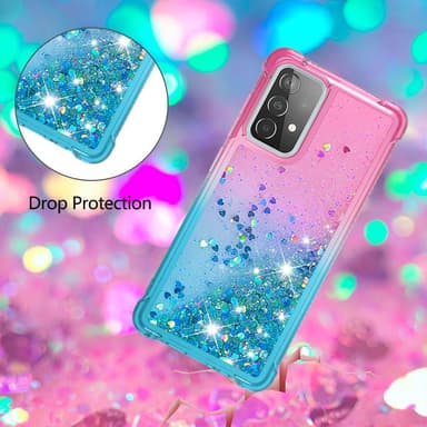 SKALO Samsung A52/A52s Kvicksand Glitter Hjerter TPU Cover - Pink-Turkis