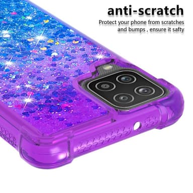 SKALO Samsung A12 Kvicksand Glitter Hjerter TPU Cover - Lilla-Blå
