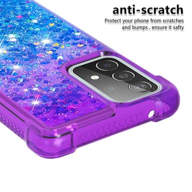 SKALO Samsung A52/A52s Kvicksand Glitter Hjerter TPU Cover - Lilla-Blå