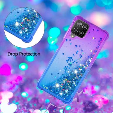 SKALO Samsung A22 4G Kvicksand Glitter Hjerter TPU Cover - Lilla-Blå