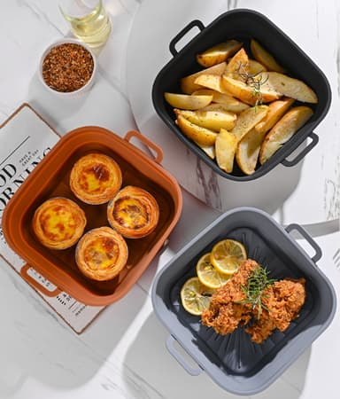 Sammenklappelig firkantet Air Fryer silikonegryde Brun