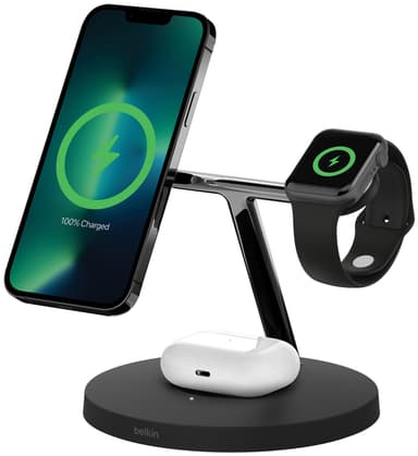 Belkin BoostCharge Pro 3-i-1 trådløs oplader med adapter (sort)