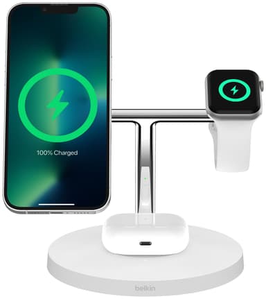 Belkin BoostCharge Pro 3-i-1 trådløs oplader med adapter (hvid)