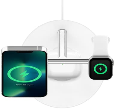 Belkin BoostCharge Pro 3-i-1 trådløs oplader med adapter (hvid)