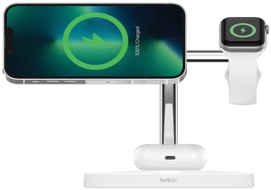 Belkin BoostCharge Pro 3-i-1 trådløs oplader med adapter (hvid)