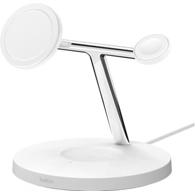 Belkin BoostCharge Pro 3-i-1 trådløs oplader med adapter (hvid)
