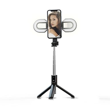 Udtrækkeligt Selfie Stick-stativ med aftageligt U-formet lys Sort