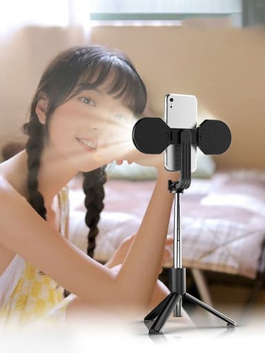 Udtrækkeligt Selfie Stick-stativ med aftageligt U-formet lys Sort