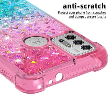 SKALO Moto G20/G30 Kvicksand Glitter Hjerter TPU Cover - Pink-Turkis