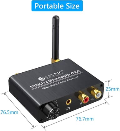 NÖRDIC 192Khz DAC konverter bluetooth 5.0 modtager toslink koaksial indgang til hovedtelefon og L/R RCA,  justerbar lydstyrke digital til analog