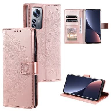 SKALO Xiaomi 12 Pro Mandala Flip Cover - Rosa guld