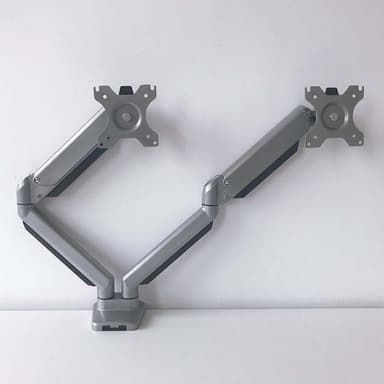 NÖRDIC Monitor desk mount til dual monitors med gaslift, vippe og roterende, aluminium og stål, sølv, monitorholder