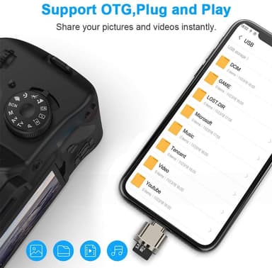 NÖRDIC USB-C 3.1 kortlæser med nøglering 5Gbps TF, MicroSD, Micro SDHC, Micro SDXC 2TB UHS-I sølv