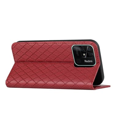 SKALO Xiaomi Redmi 10C Rhombus Litchi Flip Cover - Rød
