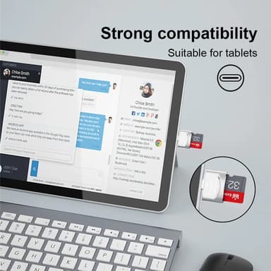 NÖRDIC USB-C 3.1 kortlæser med nøglering 5Gbps TF, MicroSD, Micro SDHC, Micro SDXC 2TB UHS-I sølv