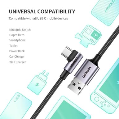 Ugreen vinklet USB Cmand til USB A mand hurtig opladning 3A 480 Mbps 50cm