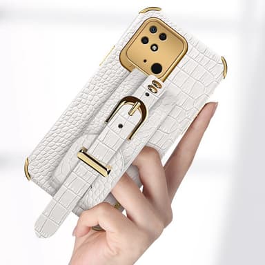 SKALO Xiaomi Redmi 10C Crocodile Guldkant Cover med håndrem - Sort