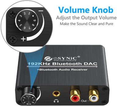 NÖRDIC 192Khz DAC konverter bluetooth 5.0 modtager toslink koaksial indgang til hovedtelefon og L/R RCA,  justerbar lydstyrke digital til analog