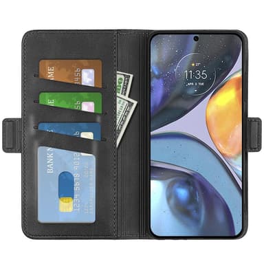 SKALO Motorola Moto G22 Premium Wallet Flip Cover - Sort