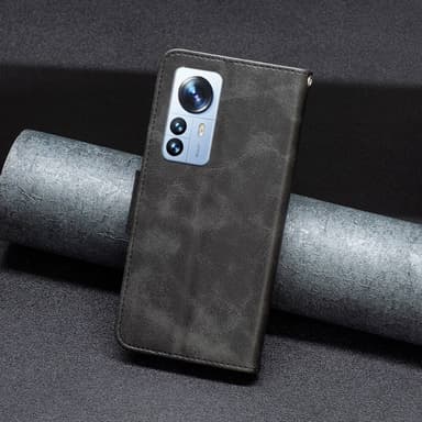 SKALO Xiaomi 12 Pro Flip Cover m. pung i PU-læder - Sort