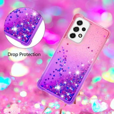 SKALO Samsung A53 5G Kvicksand Glitter Hjerter TPU Cover - Pink-Lilla