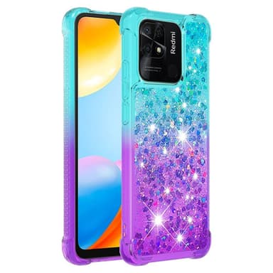 SKALO Xiaomi Redmi 10C Kvicksand Glitter Hjerter TPU Cover - Turkis-Lilla