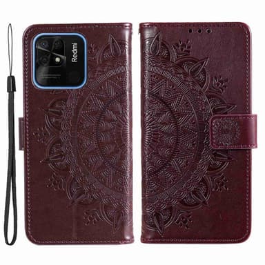 SKALO Xiaomi Redmi 10C Mandala Flip Cover - Mørkebrun