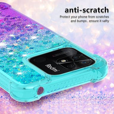 SKALO Xiaomi Redmi 10C Kvicksand Glitter Hjerter TPU Cover - Turkis-Lilla
