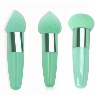 Powder Puff Svampe Makeup Svampblender Puff Med Håndtag 3 Pakke Grøn