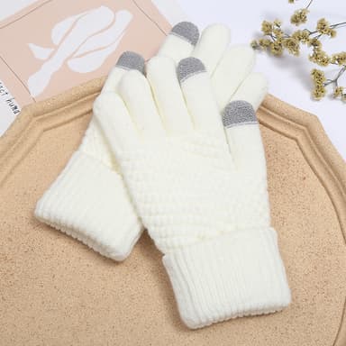 Vinter fleecehandsker med touch screen finger, anti-slip varme Hvid
