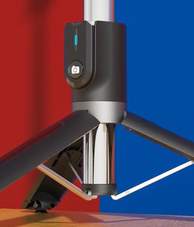 Selfie Stick-stativ med firkantet lys Sort