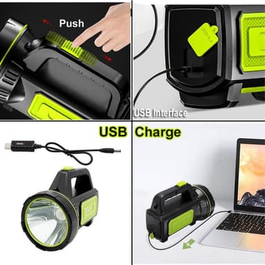 Håndholdt lommelygte USB genopladeligt LED Super Bright Spotlight søgelys