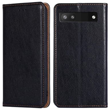 Google Pixel 6a Stand Telefontaske Fuld Beskyttelse Pung Cover - Sort