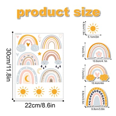 Rainbow Wall Stickers 4 ark 36 stk MultiColor 22x30 cm