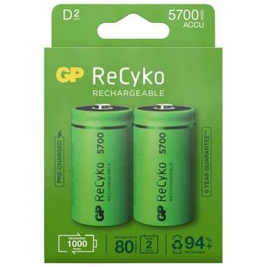 ReCyko genopladelige D-batterier 5700mAh 2-p