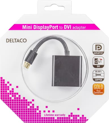 DELTACO mini DisplayPort til DVI-D adapter, FullHD i 60Hz, 9 Gb / s,