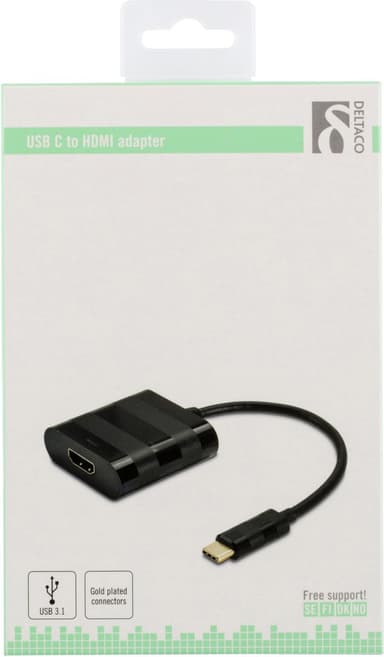 DELTACO, USB 3.1 til HDMI adapter, USB-C han - HDMI hun, sort
