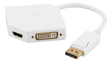 DELTACO DisplayPort to DVI/HDMI/VGA adapter, UHD at 60Hz, 0,2m, white