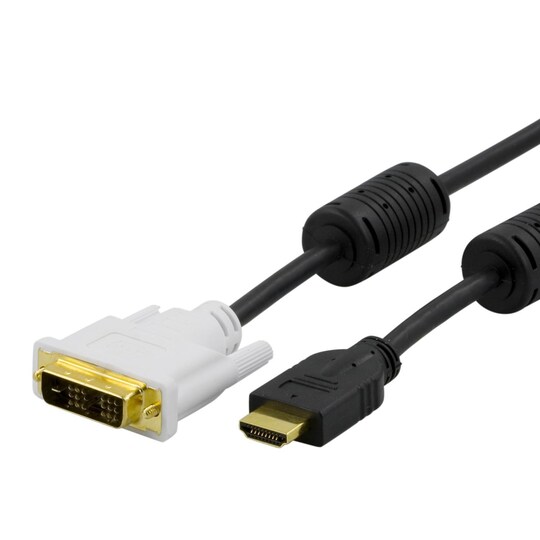 DELTACO HDMI til DVI kabel, 19-pin-DVI- D Single Link, 1m, sort/hvid