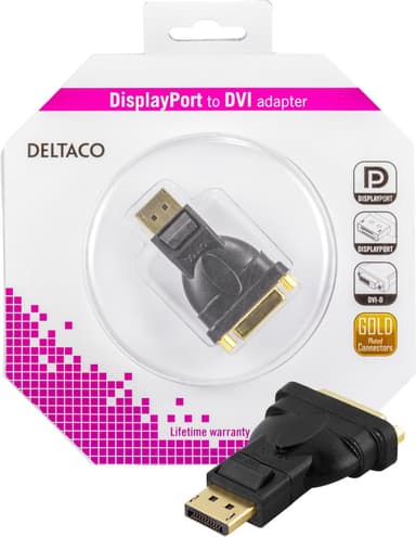 DELTACO DisplayPort til DVI-D Single Link adapter, 20-pin han til 24+5