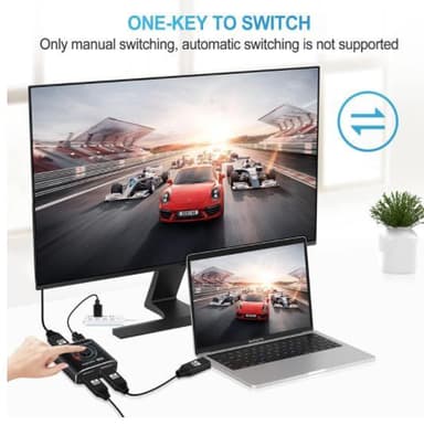 INF 2-i-1 HDMI-switch 8K 2.1 48Gbps 1080P 240Hz ABS sort 3-delt