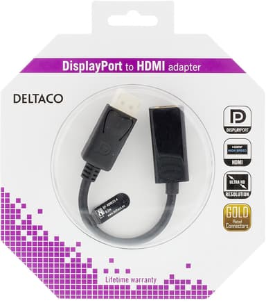 DELTACO DisplayPort til HDMI-adapter m lyd, 4K, 0.2m, sort