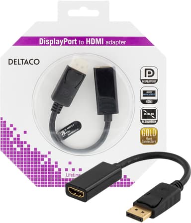 DELTACO DisplayPort til HDMI-adapter m lyd, 4K, 0.2m, sort