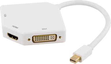 DELTACO Mini DisplayPort til DVI / HDMI / VGA-adapter, 0,15 m, hvid